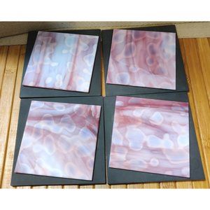 Hand Made Art Glass Coasters Set of 4 Alicia Kelemen Kuatro USA Pink Geometric